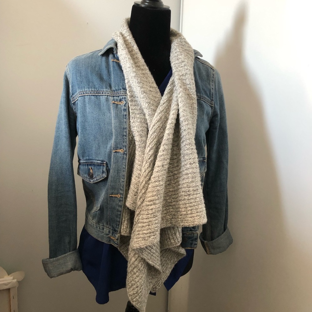 Abercrombie jean jacket with waterfall scarf attached